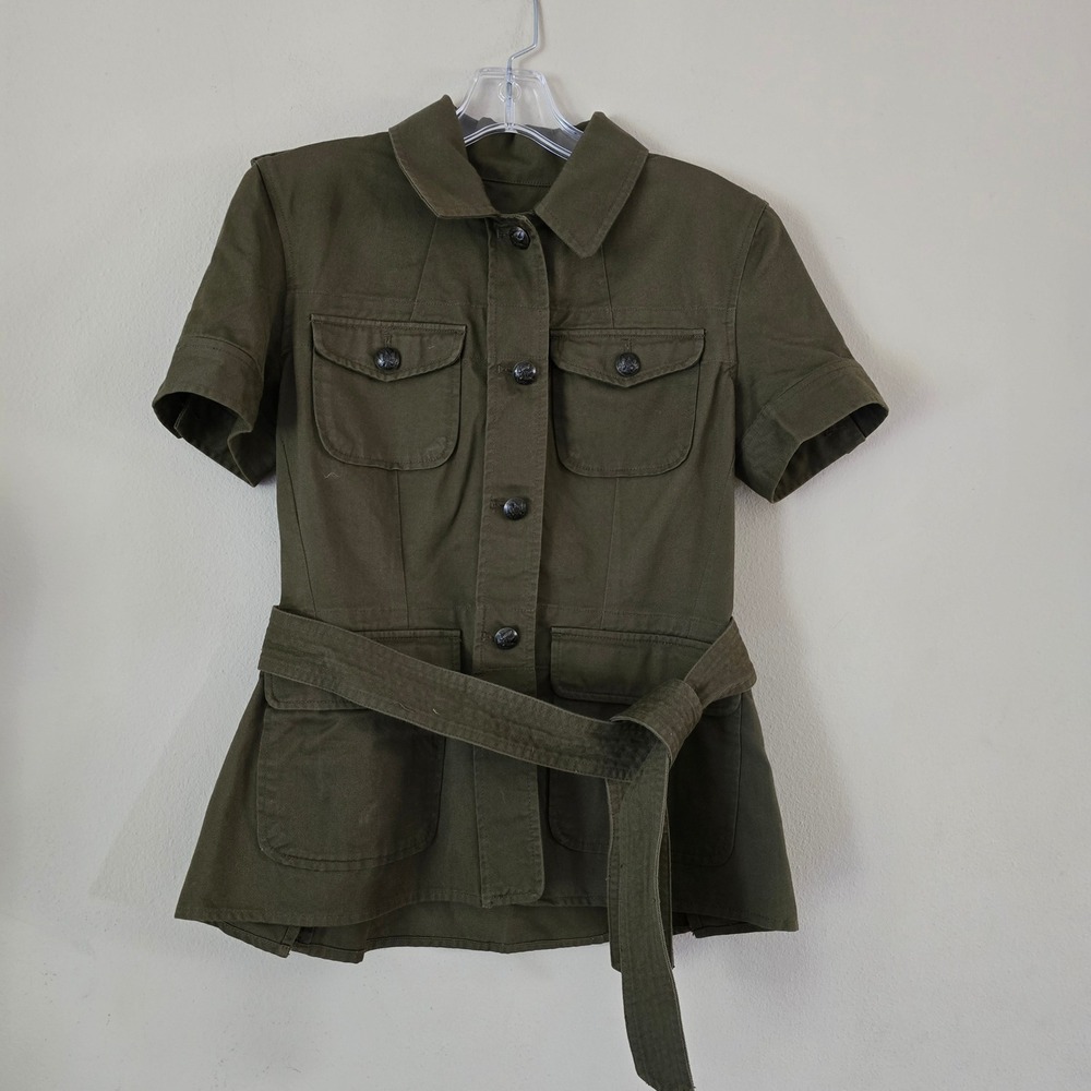 LAUREN JEANS COMPANY Short sleeve military‎ belted green jacket size small - Picture 4 of 11